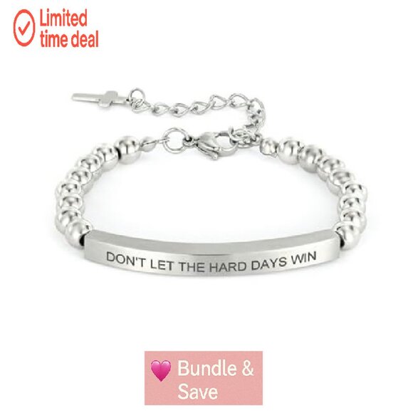 Stainless Steel Beaded Cross Bracelet with Bible Verse, Adjustable Fit - Picture 2 of 8